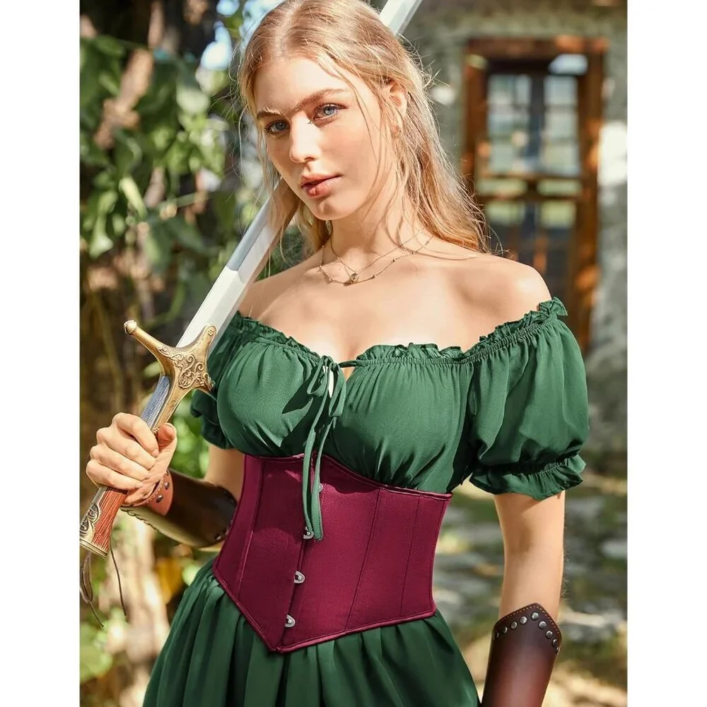 Women's Wine Red Corset Belt Wide Waist Lace Up Pirate Accessories Belt